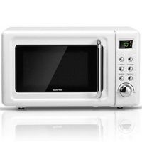 Costway - 0.7Cu.ft Retro Countertop Microwave Oven 700W LED Display Glass Turntable - White