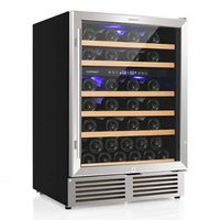 Costway - 24 Inch Wine Cooler 51 Bottles Dual Zone Wine Refrigerator Built-In Freestanding - Blac...