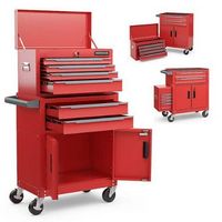 Costway - 2 in 1 Rolling Cabinet Storage Organizer Chest Box Garage 6 Drawer Toolbox - Red