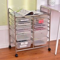 Costway - 12 Drawer Rolling Storage Cart Scrapbook Paper Office School Organizer - Clear