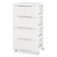 Costway - 1 PCS 5-Drawer Plastic Rolling Storage Cart with 4 Universal Wheels Dresser Cabinet - W...