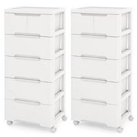 Costway - 2 PCS 6-Drawer Plastic Rolling Storage Cart with 4 Universal Wheels Dresser Cabinet - W...