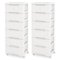 Costway - 2 PCS 7-Drawer Plastic Rolling Storage Cart with 4 Universal Wheels Dresser Cabinet - W...
