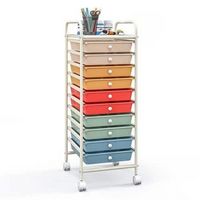 Costway - 10 Drawer Rolling Storage Cart Scrapbook Paper Office School Organizer - Macaron