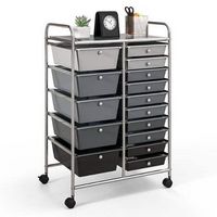 Costway - 15 Drawer Rolling Storage Cart Tools Scrapbook Paper Office School Organizer - Silver/M...