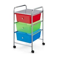 Costway - 3-Drawer Cart Storage Bin Organizer Rolling w/Plastic Drawers - Rainbow