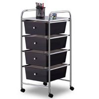 Costway - 4 Drawers Metal Rolling Storage Cart Scrapbook Supply &amp; Paper Home Office - Black