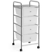 Costway - 4-Drawer Cart Storage Bin Organizer Rolling w/Plastic Drawers - Clear