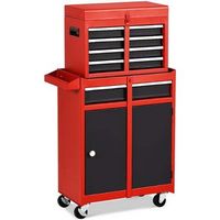 Costway - 2 in 1 Tool Chest & Cabinet with 5 Sliding Drawers Rolling Garage Box Organizer - Black...