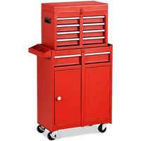 Costway - 2 in 1 Tool Chest & Cabinet with 5 Sliding Drawers Rolling Garage Organizer - Red