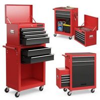 Costway - 2 in 1 Rolling Cabinet Storage Chest Box Garage Toolbox Organizer with 6 Drawers - Blac...