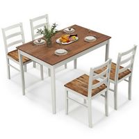 Costway 5-Piece Dining Set Solid Wood Kitchen Furniture with Rectangular Table & 4 Chairs - Coffe...