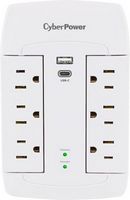 CyberPower - 6-Outlet/1-USB-A/1-USB-C  2000 Joules Wall Surge Protector - White