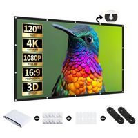 Aurzen - 120 inch Portable Projection Screen, 16:9 4K HD Wrinkle-Free Double-Sided for Indoor/Out...