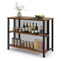 Costway 36" Tall 3-Tier Bar Table with Storage Metal Frame Adjustable Foot Pads - Rustic Brown