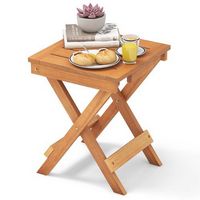 Costway 14&quot; Compact Folding Side Table with Slatted Tabletop Stable Triangular Structure - Natural
