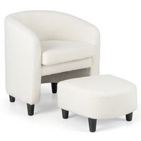 Costway - Modern Soft Teddy Velvet Barrel Chair with Footrest and Anti-Slip Felt Pads - Beige