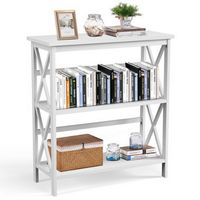 Costway - Wooden Shelf Bookcase 3-Tier Open Bookshelf W/X-Design Freestanding Rack - White