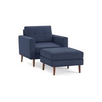 Burrow - Mid Century Nomad Armchair with Ottoman - Navy Blue