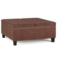 Simpli Home - Ellis Coffee Table Storage Ottoman - Distressed Saddle Brown