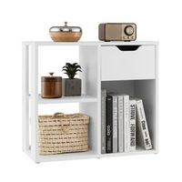 Costway - 3-Cube Bookcase Organizer with 2-tier Wooden Storage Shelf & Pull-out Drawer - White
