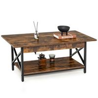 Costway Coffee Table  Industrial 2-Tier W/ Storage Shelf &Storage Shelf for Living Room - Rustic ...