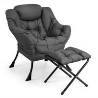 Costway - Lazy Sofa Armchair with Folding Footrest and Storage Pocket - Gray