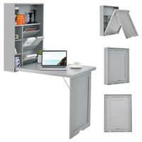Costway - Wall Mounted Computer Convertible Desk with Bookcases - Grey