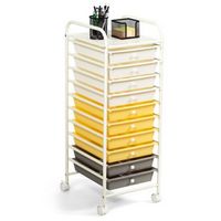 Costway - 10 Drawer Rolling Storage Cart Scrapbook Paper Office School Organizer - White/Gray/Bei...