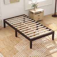 Costway Twin Size Wooden Platform Bed Frame 14" with Rubber Wood Legs Under-bed Storage - Brown