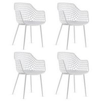 Costway - Dining Chair Set of 4 Plastic Shell Hollow with Metal Legs - White