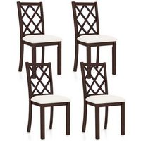 Costway Set of 4 Dining Chairs Wood Kitchen Side Chair with Inclined Backrest - Brown + White