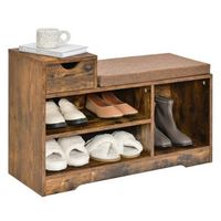 Costway 2-tier Shoe Bench Storage Shoe Rack Organizer Cabinet with Cushion for Entryway - Rustic ...