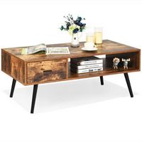 Costway Retro Coffee Table Mid Century Modern Living Room Furniture w/Open Storage Shelf - Rustic...