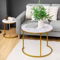 Costway Nesting Coffee Table Set of 2 for Balcony Living Room Modern Round Side Tables - Gold