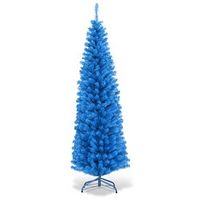 Costway - 6FT Unlit Pencil Slim Tree Artificial Christmas Tree Metal/Blue - Blue