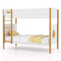 Costway 2-in-1 Twin Over Bunk Bed Frame with Integrated Ladder & Safety Guardrails - White & Natural