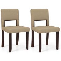 Costway Wooden Dining Chair Set of 2 with Acacia Wood Frame Padded Seat & Back Home - Beige+Brown