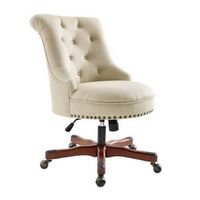 Linon Home Décor - Scotmar Plush Button-Tufted Adjustable Office Chair With Wood Base - Beige