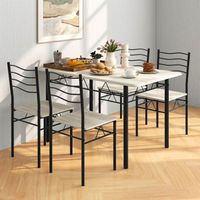 Costway 5 Piece Dining Table Set 29.5" with 4 Chairs Wood Metal Kitchen Breakfast Furniture Natur...