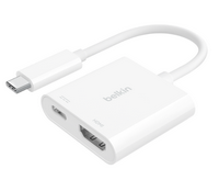 Belkin - USB-C to HDMI Adapter + USB-C Charging Port, 4K UHD Video, 60W Passthrough Power - White
