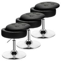Costway Set of 3 Adjustable&#160;Metal Vanity Stool 360&#176; Swivel Storage Makeup Chair with  Tray - Black