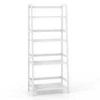 Costway Multifunctional 4 Shelf Bamboo Bookcase Ladder Plant Flower Stand Rack Storage - White