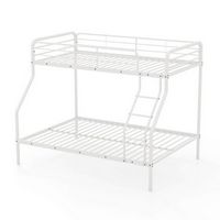 Costway Twin over Full Metal Bunk Bed with Inclined Ladder Safety Guardrail, Slat Support - White
