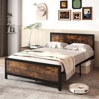 Costway Full Size Metal Bed Frame with Headboard & Footboard Metal Slats Support - Brown