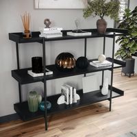 Martha Stewart - Emmett Display Bookcase with Vertical Steel Posts - Black Wood Grain/Oil Rubbed ...