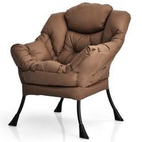 Costway - Modern Polyester Lazy Sofa Chair with Side Pocket - Brown