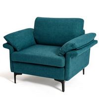 Costway - Modern Fabric Accent Armchair Upholstered Single Sofa w/ Metal Legs - Peacock Blue