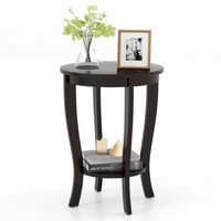 Costway 2-Tier End Table 18'' Round Compact Sofa Side Nightstand with Storage Shelf - Espresso