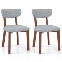 Costway Upholstered Dining Chairs Set of 2 with Solid Rubber Wood Frame, Curved Backrest - Grey
